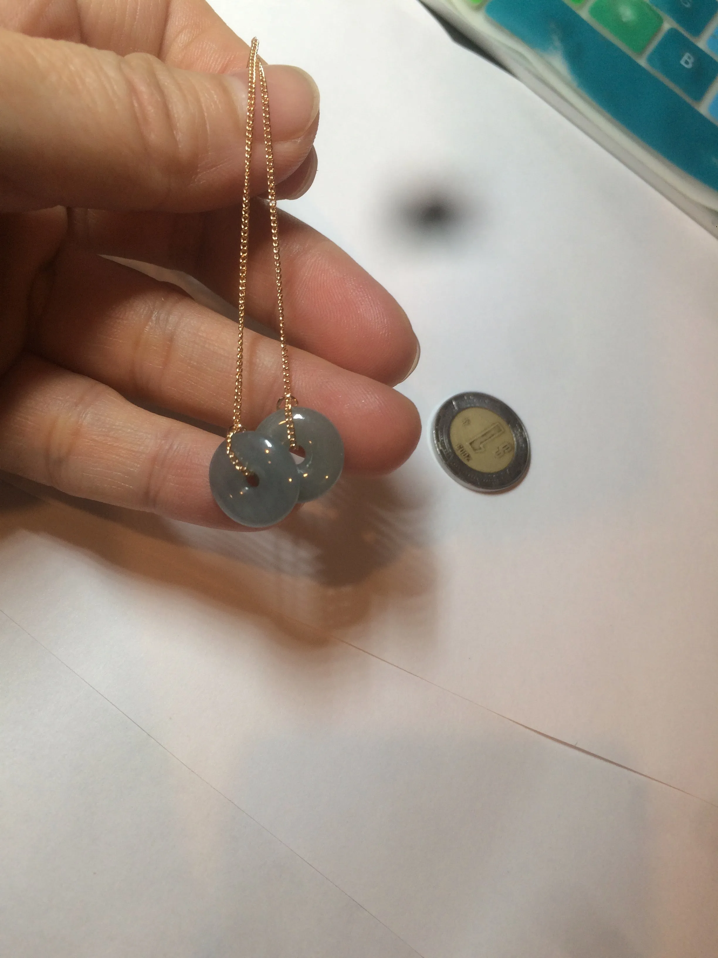 12.5mm 100% Natural blue gray green safe and sound donut button Guatemala jadeite Jade dangling earring AM76