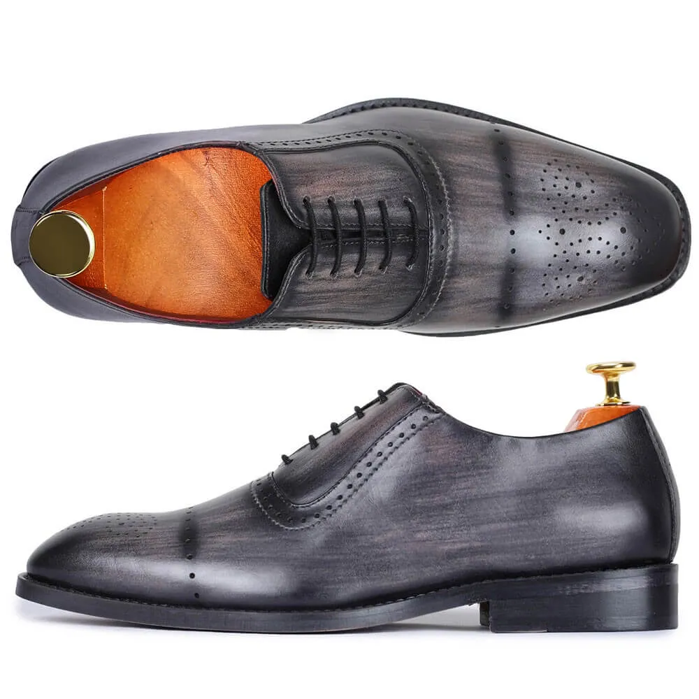 7 CM / 2.76 Inches Taller - CMR CHAMARIPA Dress Elevator Shoes - Handcrafted Medallion Toe Oxford - Gray