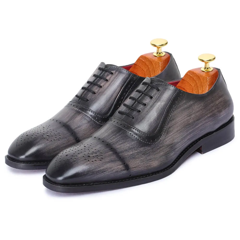 7 CM / 2.76 Inches Taller - CMR CHAMARIPA Dress Elevator Shoes - Handcrafted Medallion Toe Oxford - Gray
