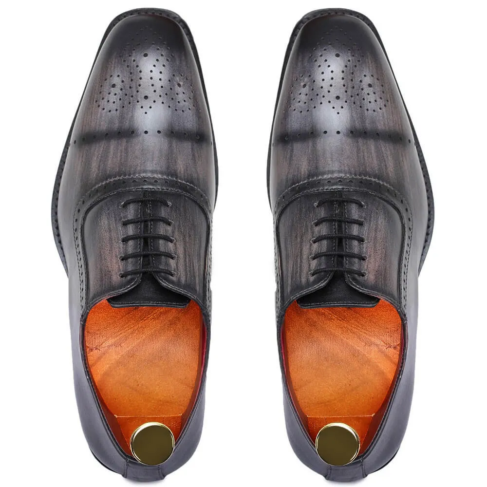 7 CM / 2.76 Inches Taller - CMR CHAMARIPA Dress Elevator Shoes - Handcrafted Medallion Toe Oxford - Gray