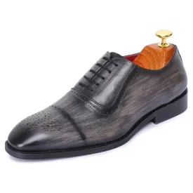 7 CM / 2.76 Inches Taller - CMR CHAMARIPA Dress Elevator Shoes - Handcrafted Medallion Toe Oxford - Gray