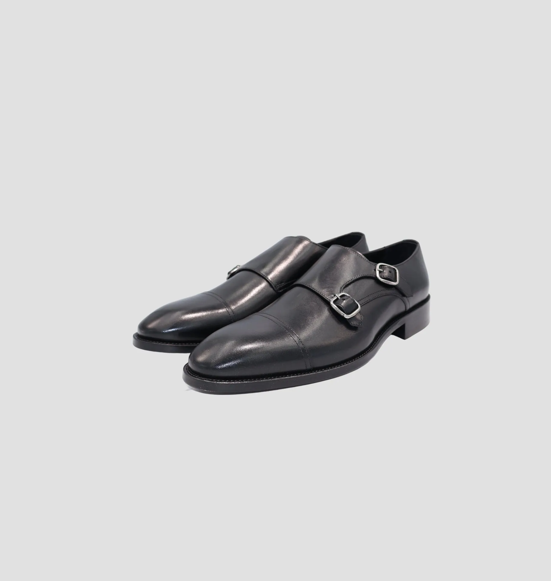 D'S Damat Black Double Monk Formal Shoes