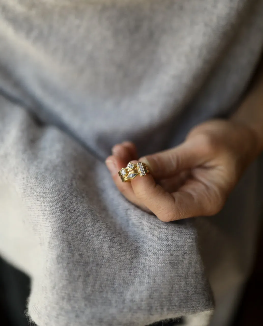 Grey Diamond Kite East-West Ring