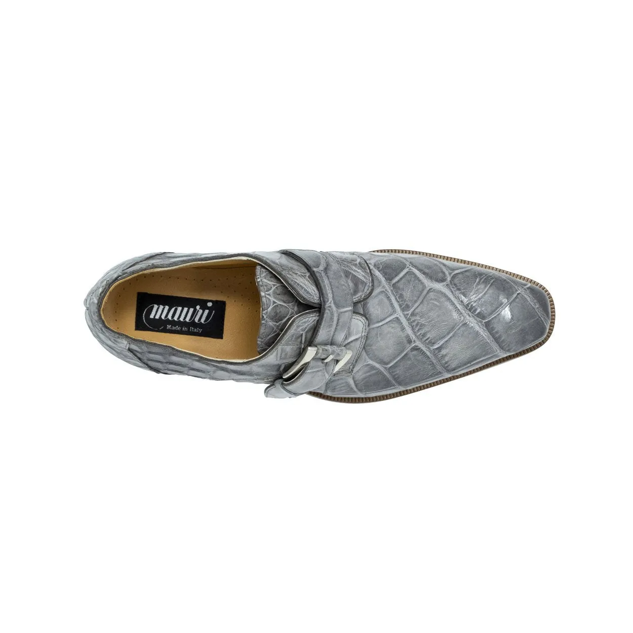 Mauri High-Speed Men's Designer Shoes Grey Burnished Alligator Dress Monk-Straps Loafers 3054 (MA5101)