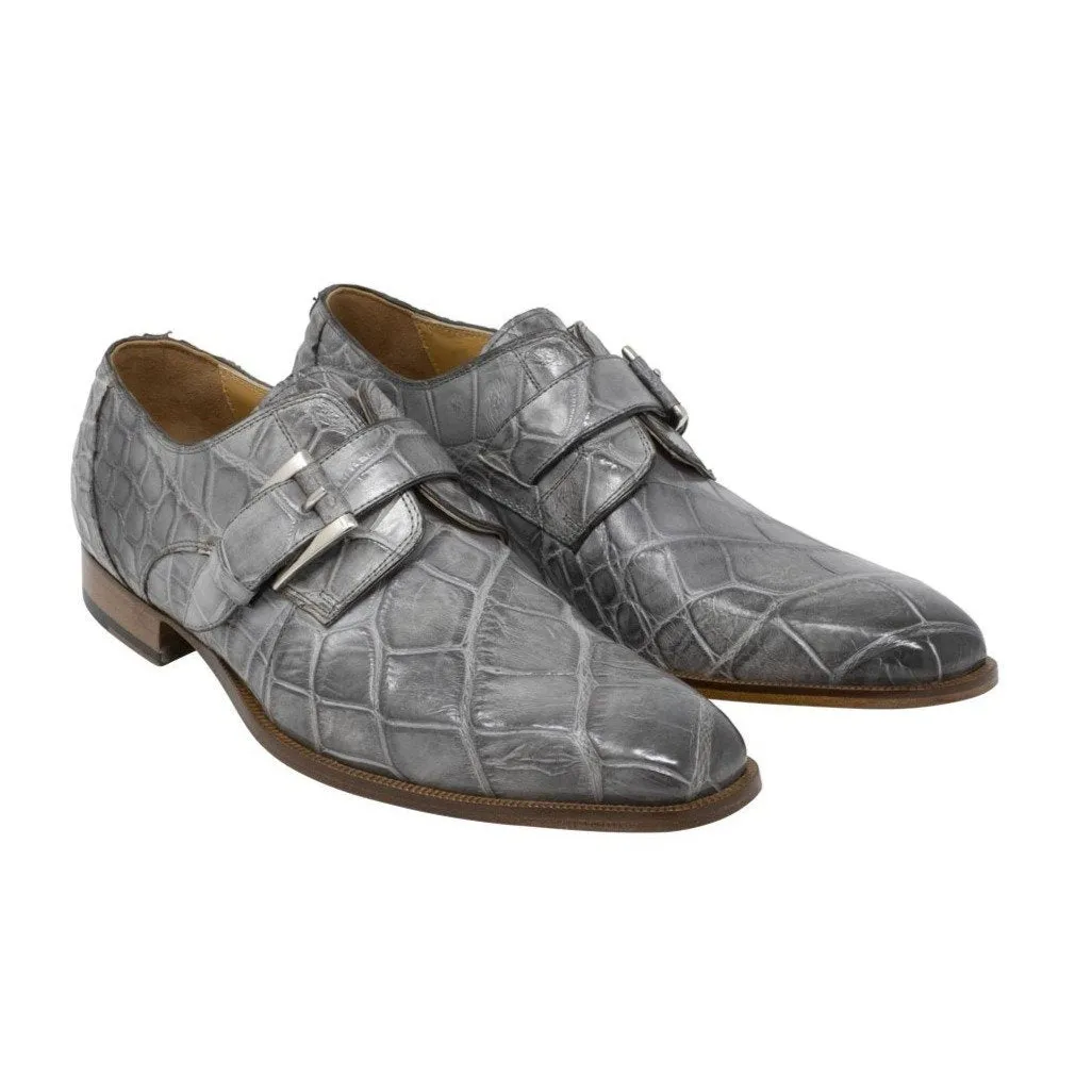 Mauri High-Speed Men's Designer Shoes Grey Burnished Alligator Dress Monk-Straps Loafers 3054 (MA5101)