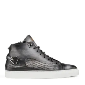 Mezlan A20044 Men's Shoes Gray Patina Leather Etched Hi-Top Sneakers (MZS3415)