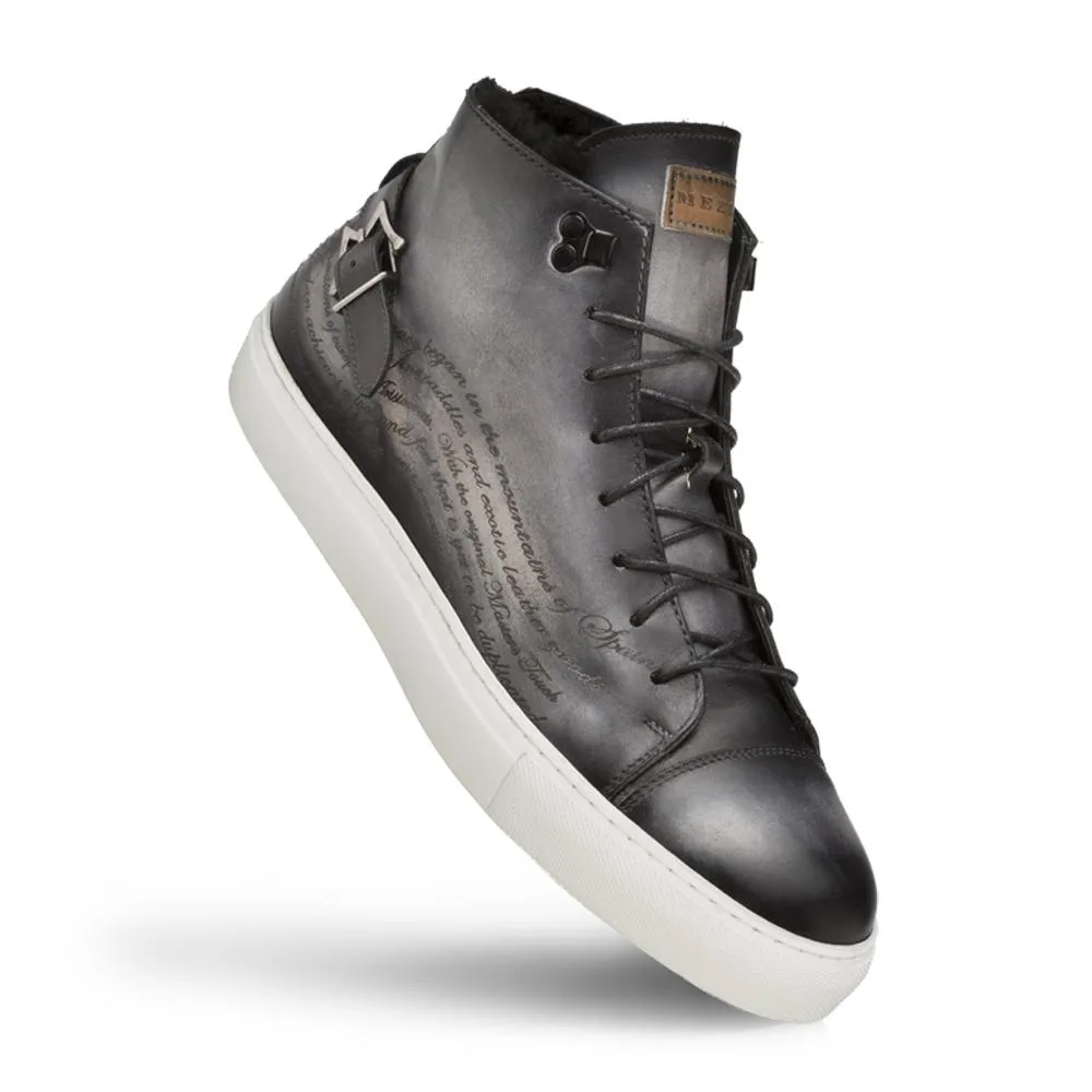 Mezlan A20044 Men's Shoes Gray Patina Leather Etched Hi-Top Sneakers (MZS3415)