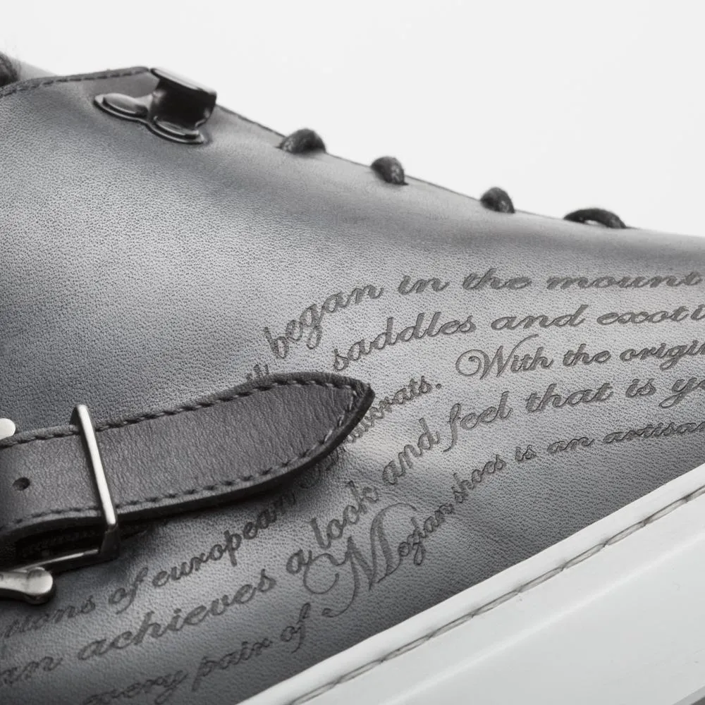 Mezlan A20044 Men's Shoes Gray Patina Leather Etched Hi-Top Sneakers (MZS3415)