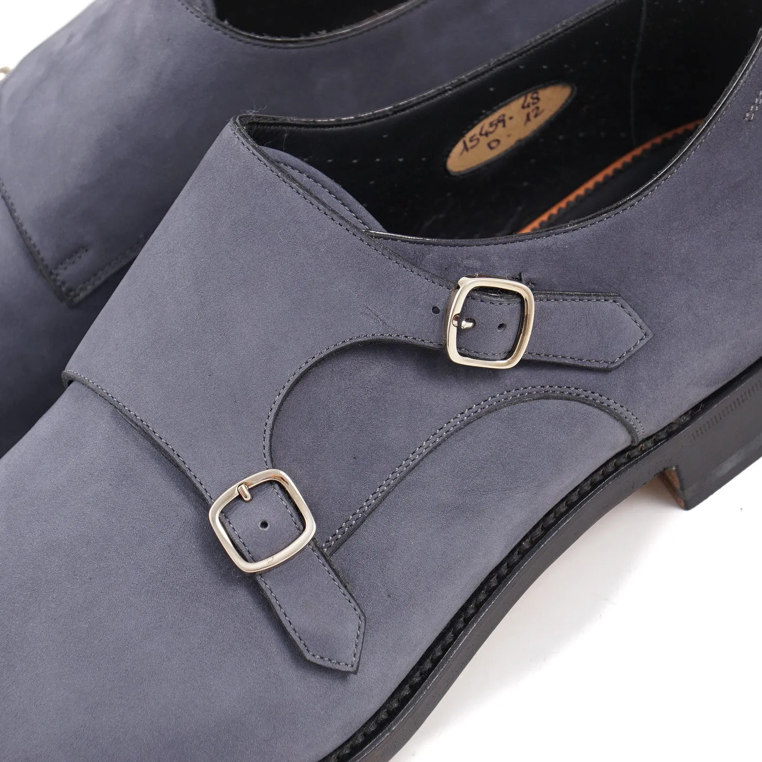 Santoni Double-Buckle Monk Strap in Nubuck Suede