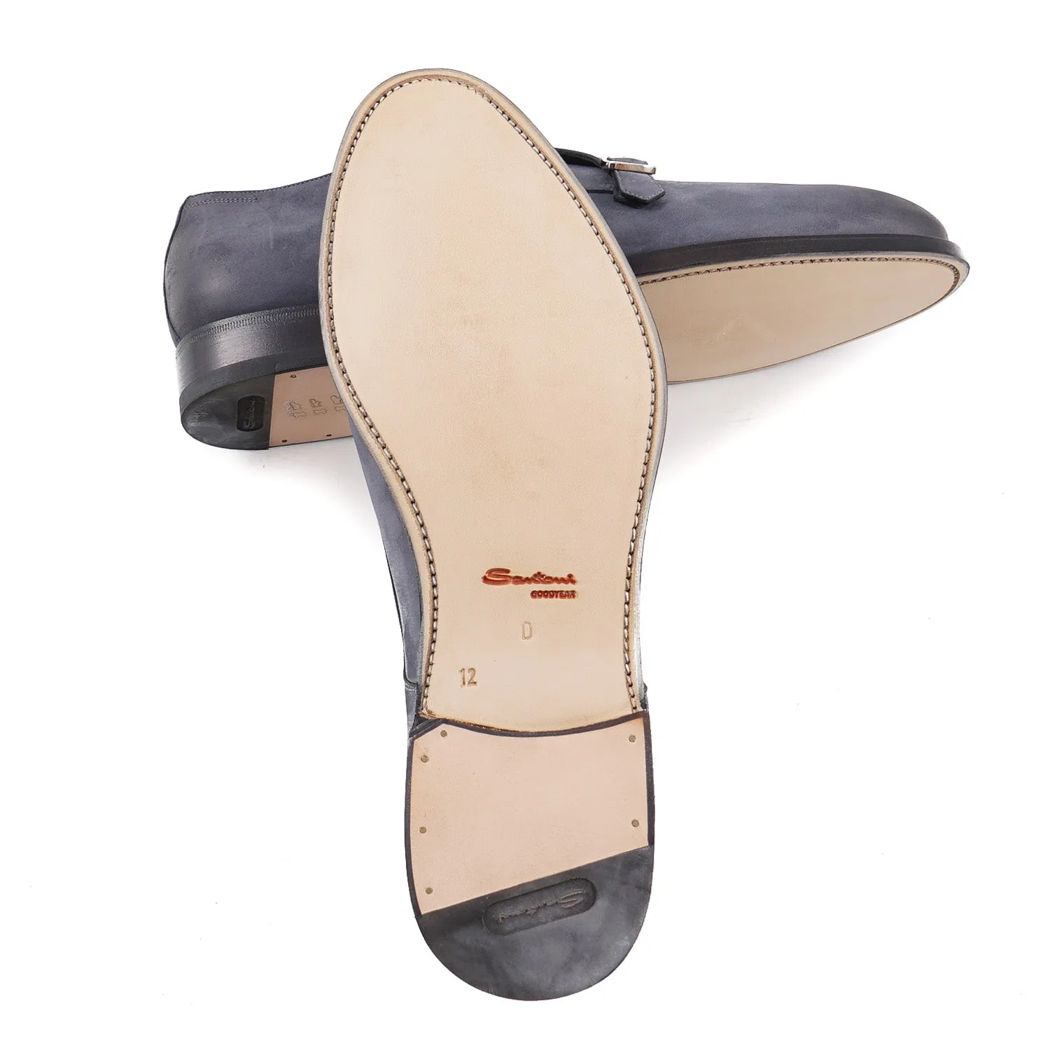 Santoni Double-Buckle Monk Strap in Nubuck Suede