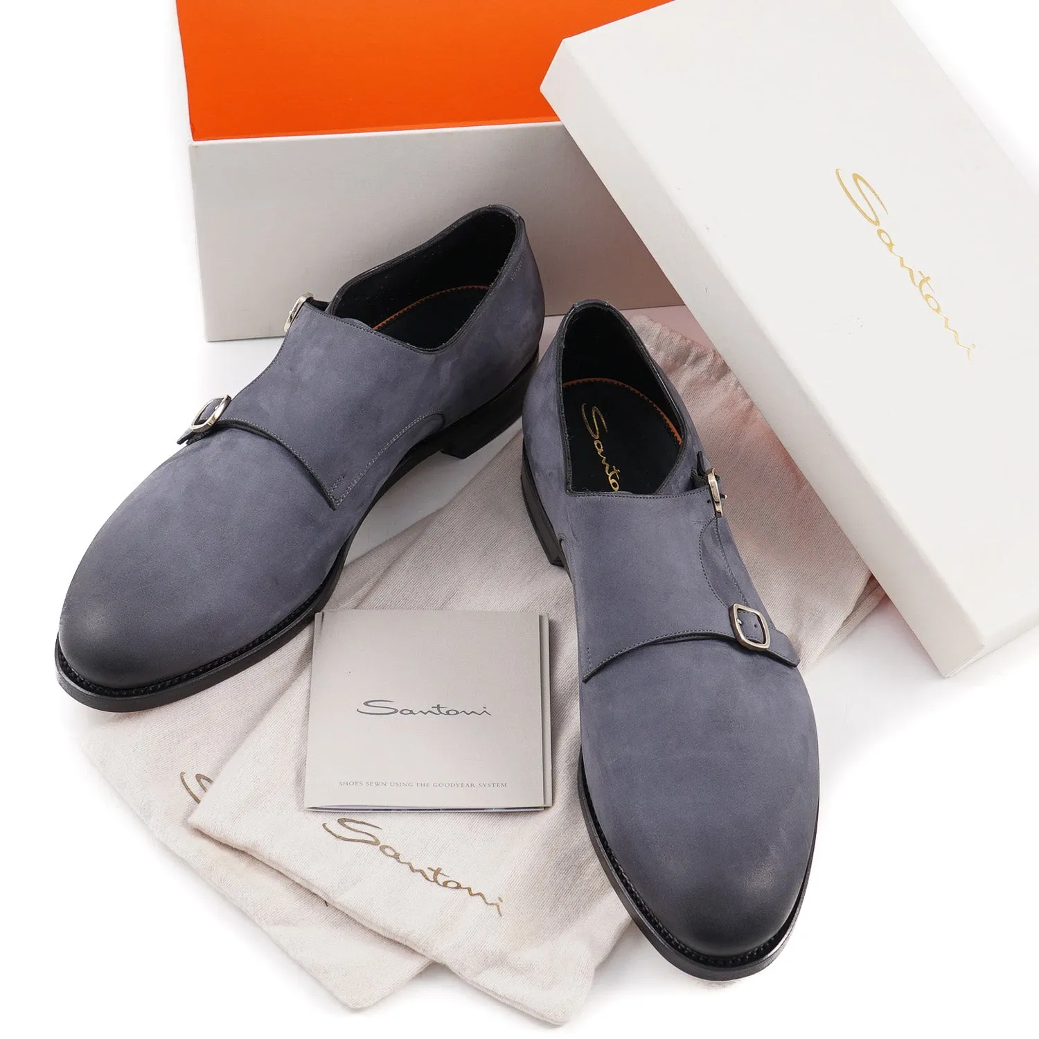 Santoni Double-Buckle Monk Strap in Nubuck Suede
