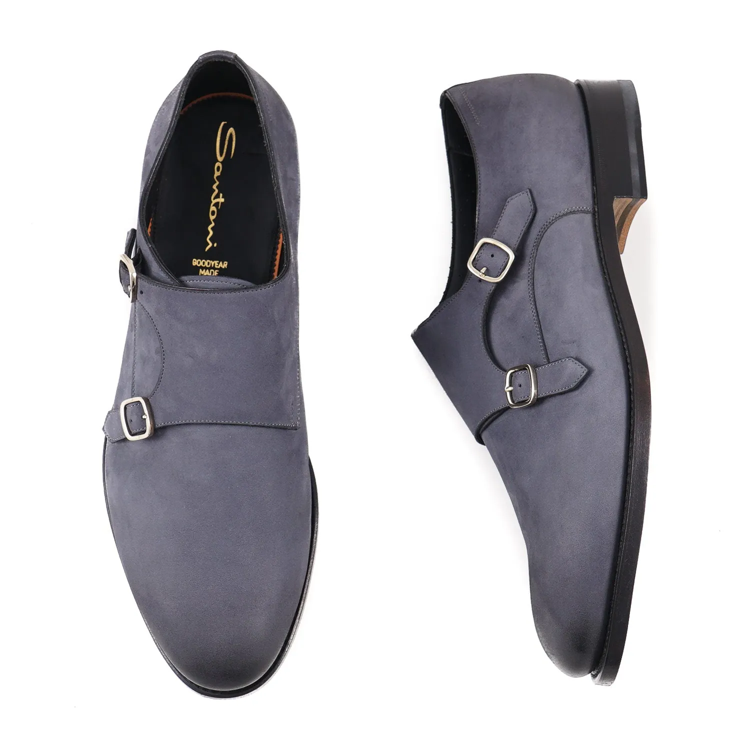Santoni Double-Buckle Monk Strap in Nubuck Suede
