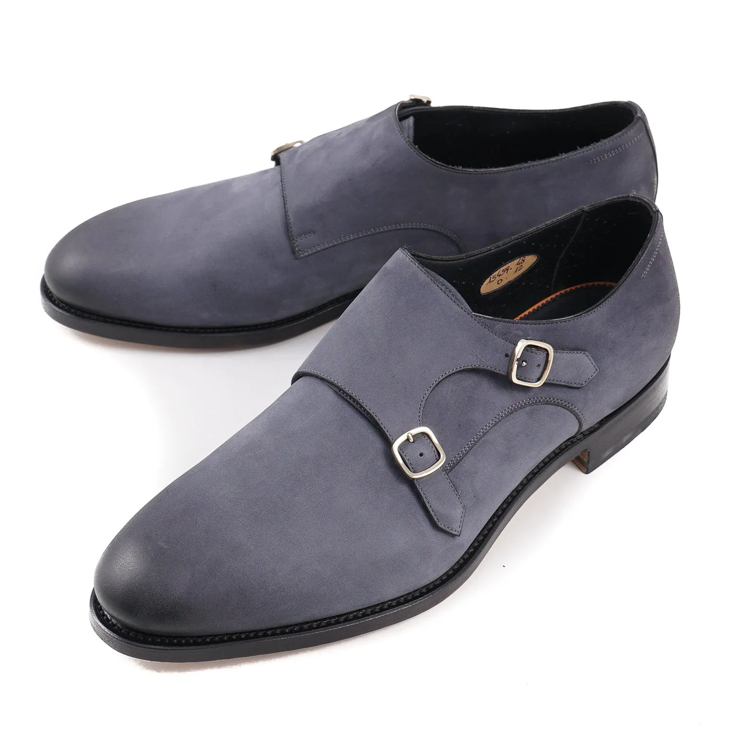 Santoni Double-Buckle Monk Strap in Nubuck Suede