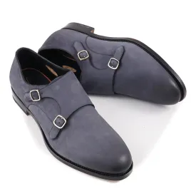 Santoni Double-Buckle Monk Strap in Nubuck Suede