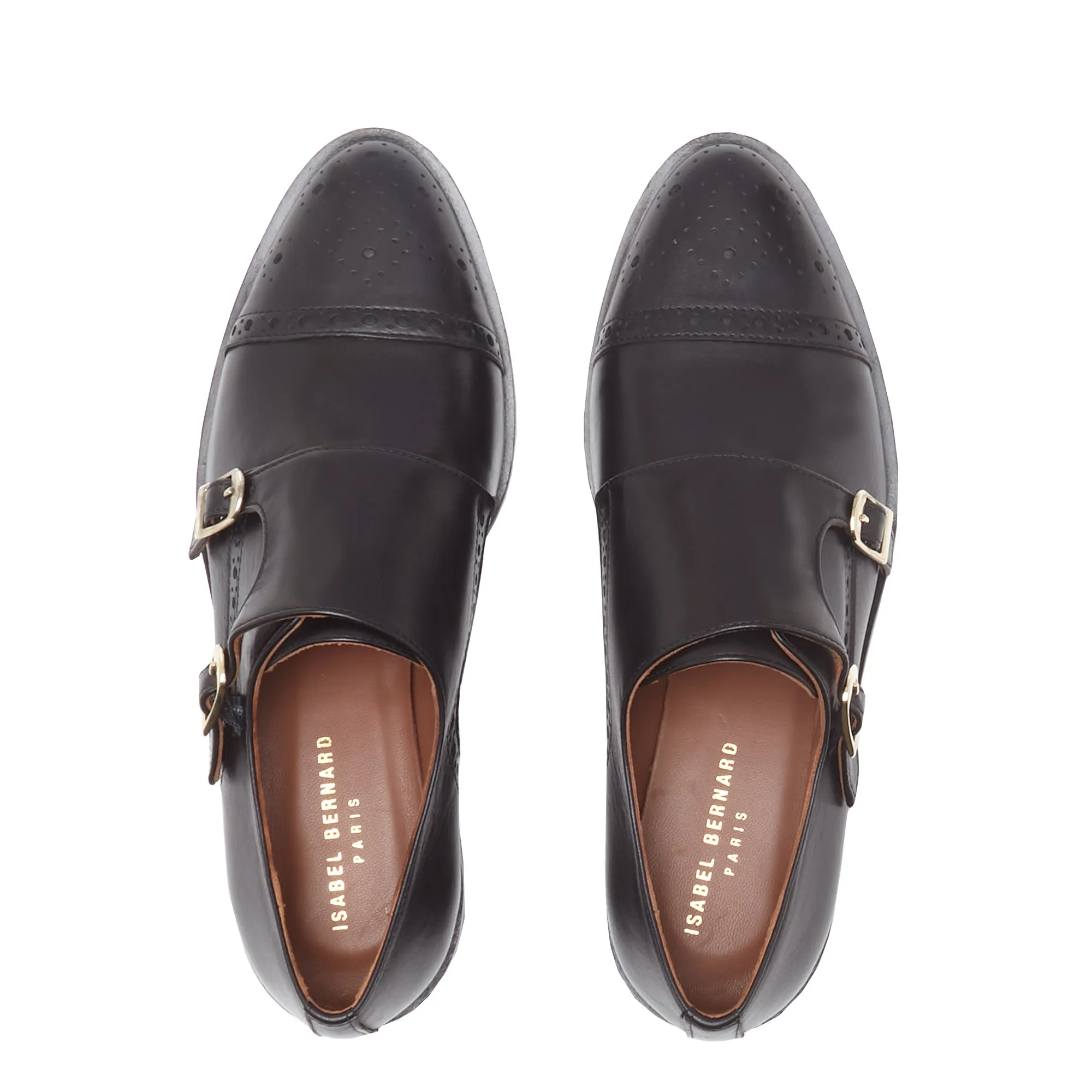 Vendôme Sophie black calfskin leather double monk shoes