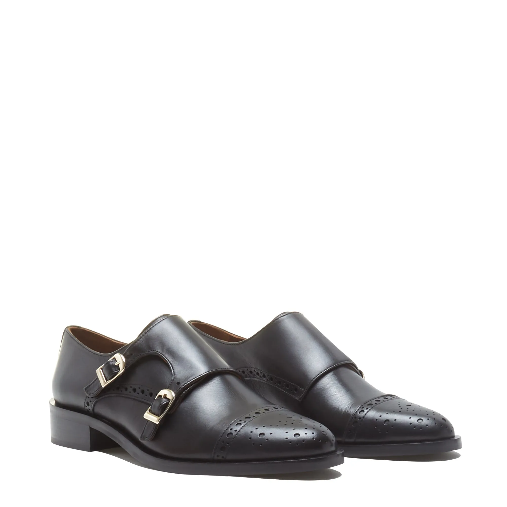 Vendôme Sophie black calfskin leather double monk shoes