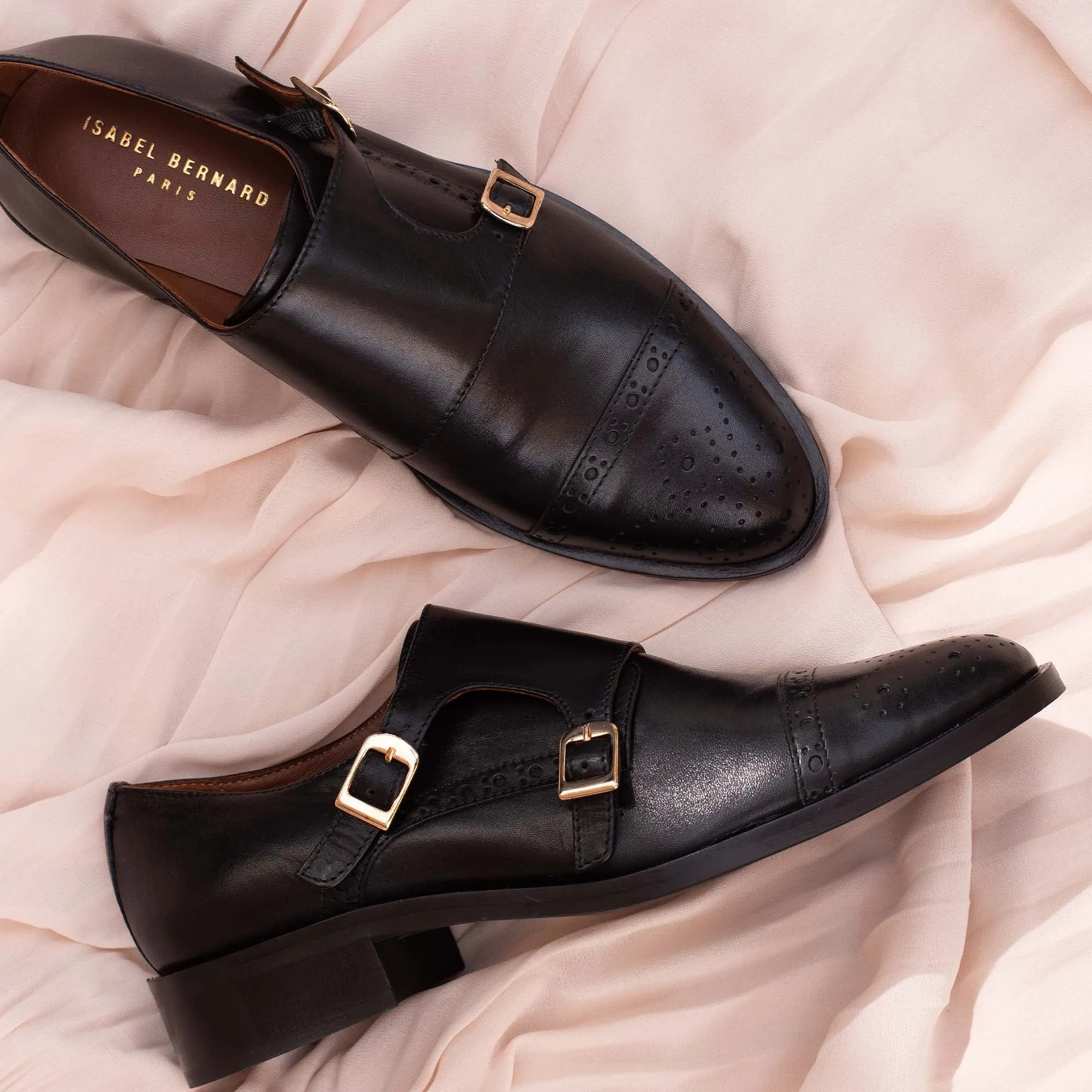 Vendôme Sophie black calfskin leather double monk shoes