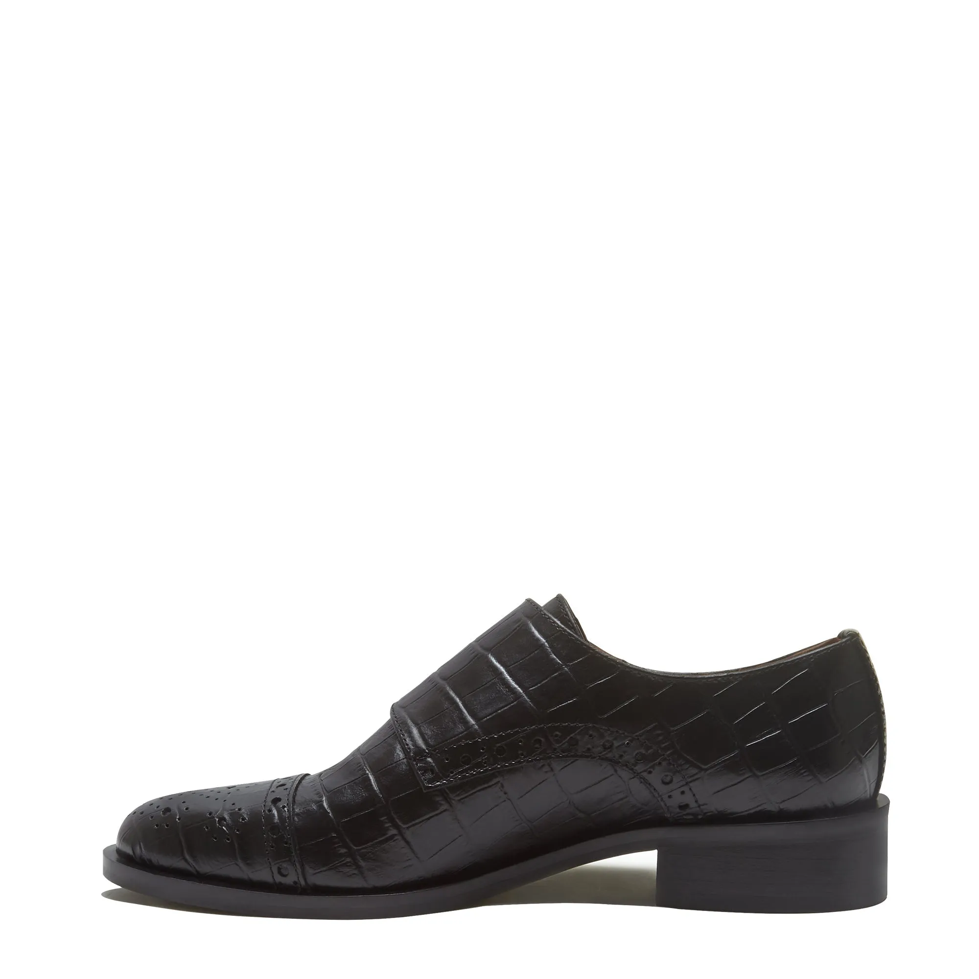 Vendôme Sophie croco black calfskin leather double monk shoes