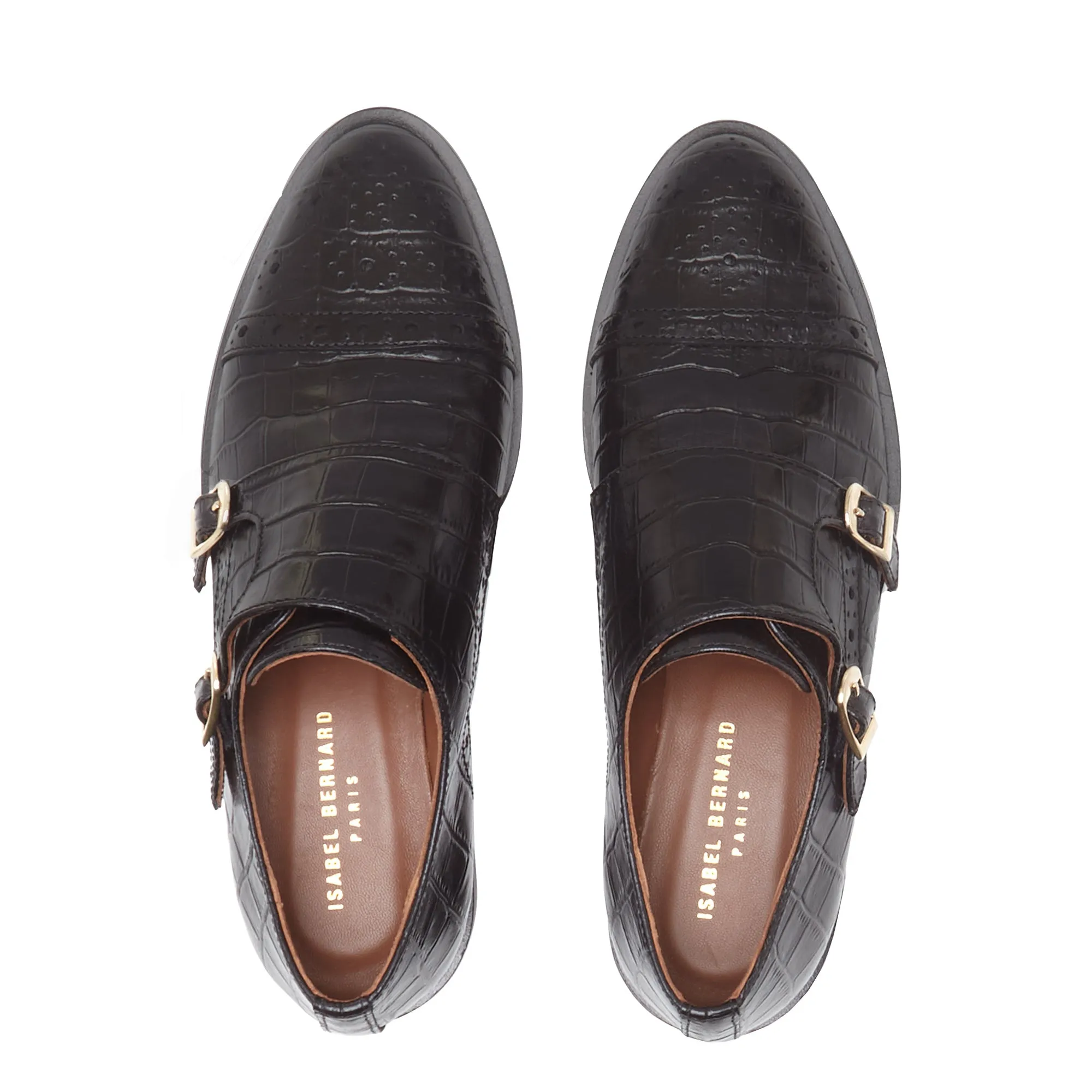 Vendôme Sophie croco black calfskin leather double monk shoes