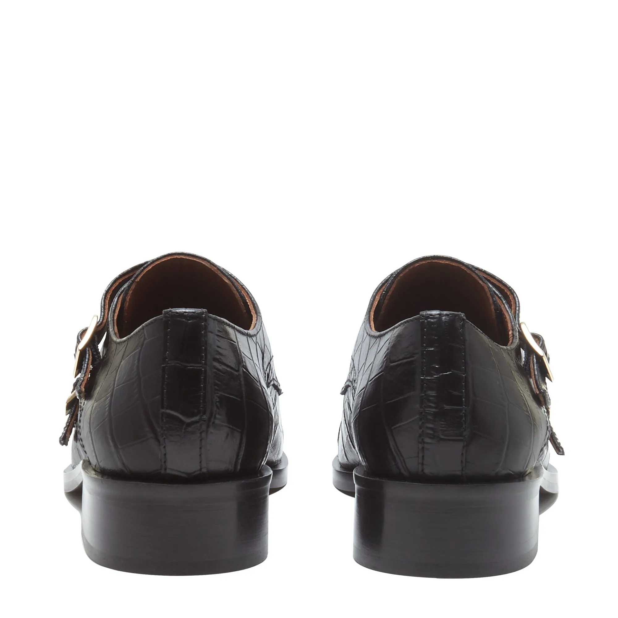 Vendôme Sophie croco black calfskin leather double monk shoes
